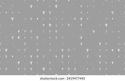 Seamless background pattern of evenly spaced white giraffe head symbols of different sizes and opacity. Vector illustration on gray background with stars