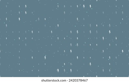 Seamless background pattern of evenly spaced white ballerina symbols of different sizes and opacity. Vector illustration on blue gray background with stars