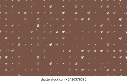 Seamless background pattern of evenly spaced white raccoon symbols of different sizes and opacity. Vector illustration on brown background with stars