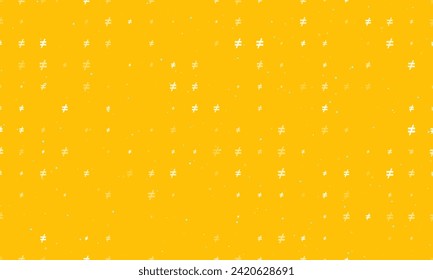 Seamless background pattern of evenly spaced white not equal symbols of different sizes and opacity. Vector illustration on amber background with stars