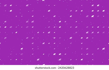 Seamless background pattern of evenly spaced white frog symbols of different sizes and opacity. Vector illustration on purple background with stars