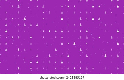 Seamless background pattern of evenly spaced white princess symbols of different sizes and opacity. Vector illustration on purple background with stars