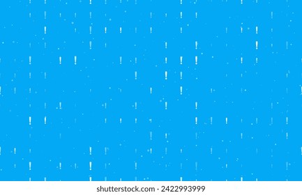 Seamless background pattern of evenly spaced white exclamation symbols of different sizes and opacity. Vector illustration on light blue background with stars