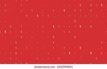 Seamless background pattern of evenly spaced white ballerina symbols of different sizes and opacity. Vector illustration on red background with stars