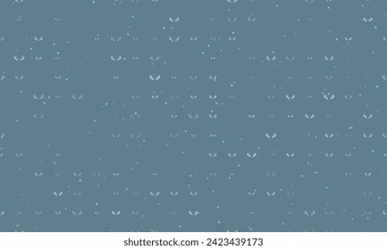 Seamless background pattern of evenly spaced white deer horns symbols of different sizes and opacity. Vector illustration on blue gray background with stars