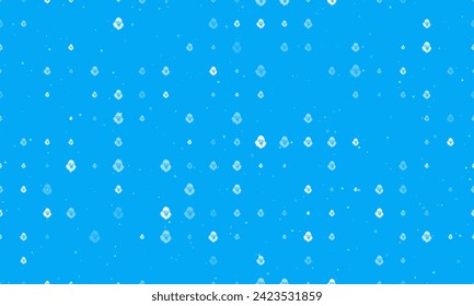 Seamless background pattern of evenly spaced white gorilla head symbols of different sizes and opacity. Vector illustration on light blue background with stars