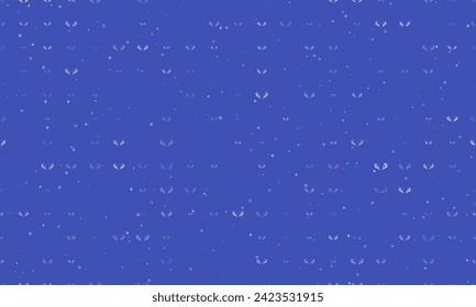 Seamless background pattern of evenly spaced white deer horns symbols of different sizes and opacity. Vector illustration on indigo background with stars