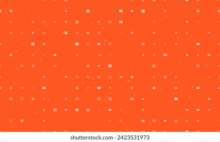 Seamless background pattern of evenly spaced white equals symbols of different sizes and opacity. Vector illustration on deep orange background with stars