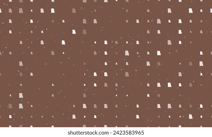 Seamless background pattern of evenly spaced white trapezium symbols of different sizes and opacity. Vector illustration on brown background with stars