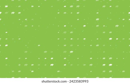 Seamless background pattern of evenly spaced white buffalo symbols of different sizes and opacity. Vector illustration on light green background with stars