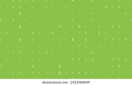 Seamless background pattern of evenly spaced white giraffe symbols of different sizes and opacity. Vector illustration on light green background with stars