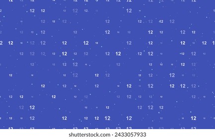 Seamless background pattern of evenly spaced white twelve numbers of different sizes and opacity. Vector illustration on indigo background with stars
