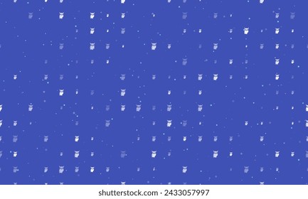 Seamless background pattern of evenly spaced white owl symbols of different sizes and opacity. Vector illustration on indigo background with stars