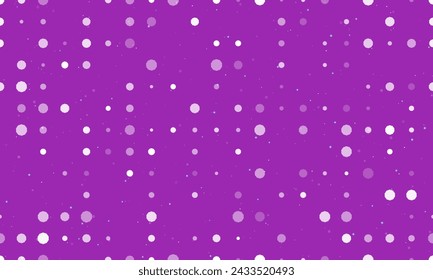 Seamless background pattern of evenly spaced white decagon symbols of different sizes and opacity. Vector illustration on purple background with stars