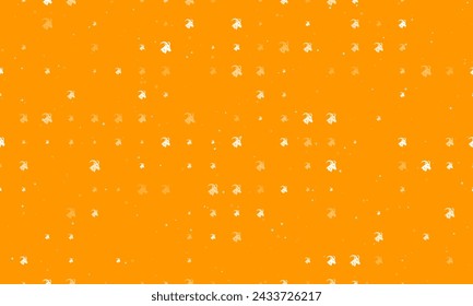 Seamless background pattern of evenly spaced white goat's head symbols of different sizes and opacity. Vector illustration on orange background with stars