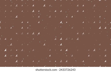 Seamless background pattern of evenly spaced white fox symbols of different sizes and opacity. Vector illustration on brown background with stars
