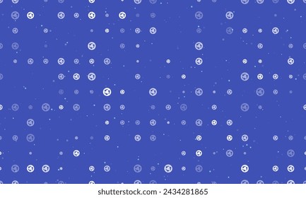 Seamless background pattern of evenly spaced white roundabout signs of different sizes and opacity. Vector illustration on indigo background with stars