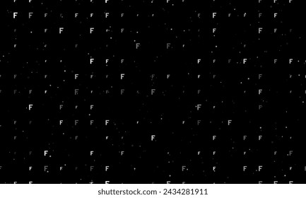 Seamless background pattern of evenly spaced white capital letter F symbols of different sizes and opacity. Vector illustration on black background with stars