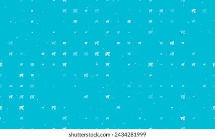 Seamless background pattern of evenly spaced white tiger symbols of different sizes and opacity. Vector illustration on cyan background with stars