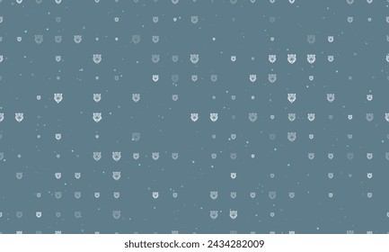 Seamless background pattern of evenly spaced white tiger head symbols of different sizes and opacity. Vector illustration on blue gray background with stars