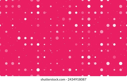 Seamless background pattern of evenly spaced white heptagon symbols of different sizes and opacity. Vector illustration on pink background with stars