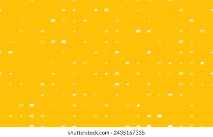 Seamless background pattern of evenly spaced white elephant symbols of different sizes and opacity. Vector illustration on amber background with stars
