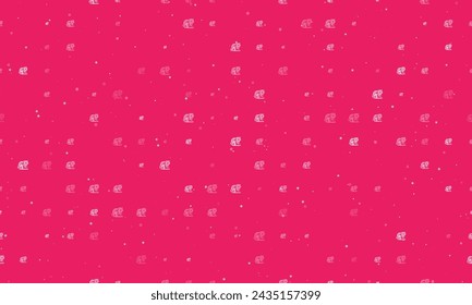 Seamless background pattern of evenly spaced white tiger symbols of different sizes and opacity. Vector illustration on pink background with stars