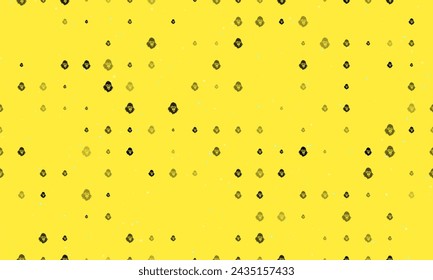 Seamless background pattern of evenly spaced black gorilla head symbols of different sizes and opacity. Vector illustration on yellow background with stars