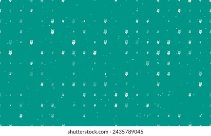Seamless background pattern of evenly spaced white owl symbols of different sizes and opacity. Vector illustration on teal background with stars