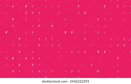 Seamless background pattern of evenly spaced white capital letter F symbols of different sizes and opacity. Vector illustration on pink background with stars