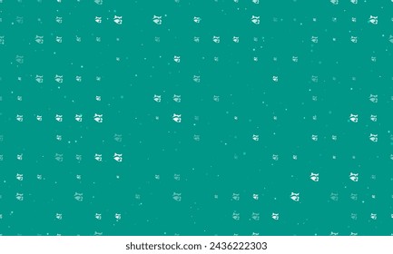 Seamless background pattern of evenly spaced white raccoon head symbols of different sizes and opacity. Vector illustration on teal background with stars