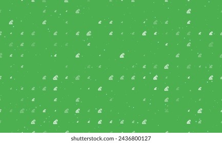 Seamless background pattern of evenly spaced white sitting tiger symbols of different sizes and opacity. Vector illustration on green background with stars