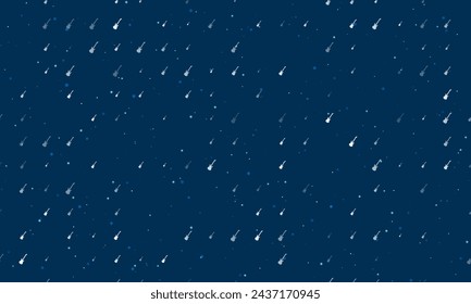 Seamless background pattern of evenly spaced white guitar symbols of different sizes and opacity. Vector illustration on dark blue background with stars