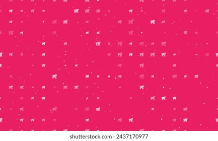 Seamless background pattern of evenly spaced white tiger symbols of different sizes and opacity. Vector illustration on pink background with stars