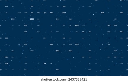 Seamless background pattern of evenly spaced white 2024 year symbols of different sizes and opacity. Vector illustration on dark blue background with stars