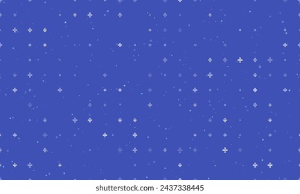 Seamless background pattern of evenly spaced white division symbols of different sizes and opacity. Vector illustration on indigo background with stars