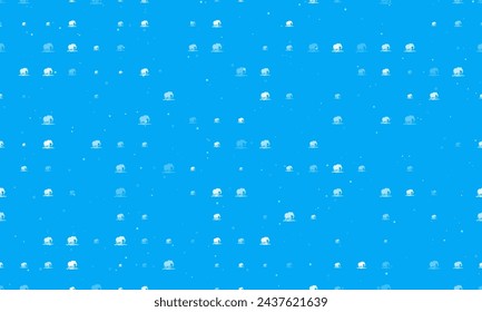 Seamless background pattern of evenly spaced white wild elephant symbols of different sizes and opacity. Vector illustration on light blue background with stars