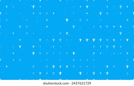 Seamless background pattern of evenly spaced white giraffe head symbols of different sizes and opacity. Vector illustration on light blue background with stars