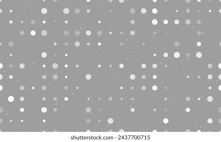 Seamless background pattern of evenly spaced white octagon symbols of different sizes and opacity. Vector illustration on gray background with stars