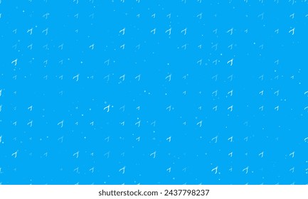 Seamless background pattern of evenly spaced white round pliers symbols of different sizes and opacity. Vector illustration on light blue background with stars