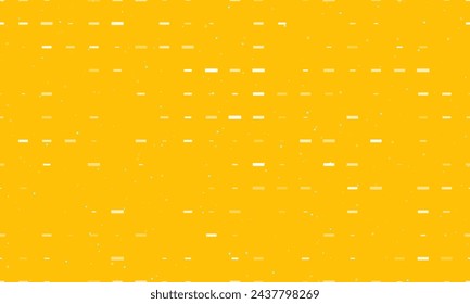 Seamless background pattern of evenly spaced white minus symbols of different sizes and opacity. Vector illustration on amber background with stars