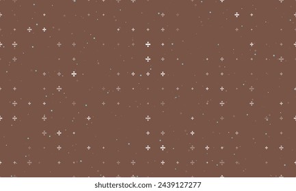 Seamless background pattern of evenly spaced white division symbols of different sizes and opacity. Vector illustration on brown background with stars