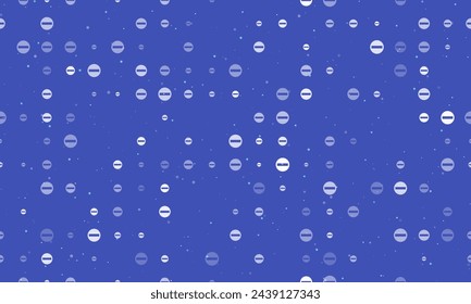 Seamless background pattern of evenly spaced white no entry road signs of different sizes and opacity. Vector illustration on indigo background with stars