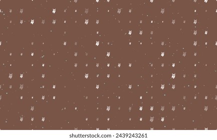 Seamless background pattern of evenly spaced white owl symbols of different sizes and opacity. Vector illustration on brown background with stars