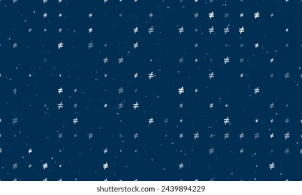 Seamless background pattern of evenly spaced white not equal symbols of different sizes and opacity. Vector illustration on dark blue background with stars