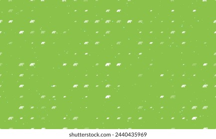 Seamless background pattern of evenly spaced white raccoon symbols of different sizes and opacity. Vector illustration on light green background with stars
