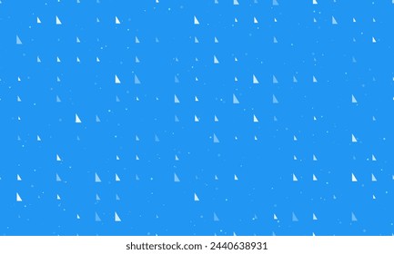 Seamless background pattern of evenly spaced white right triangle symbols of different sizes and opacity. Vector illustration on blue background with stars