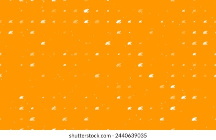 Seamless background pattern of evenly spaced white funny frogs of different sizes and opacity. Vector illustration on orange background with stars