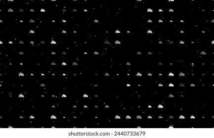 Seamless background pattern of evenly spaced white tractor symbols of different sizes and opacity. Vector illustration on black background with stars