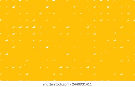 Seamless background pattern of evenly spaced white duck symbols of different sizes and opacity. Vector illustration on amber background with stars